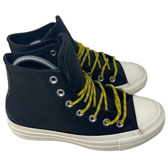 Converse CTAS Hi Shoes Size Men's 4 Women's 6 Leather Black Bold Citron - Picture 3 of 14